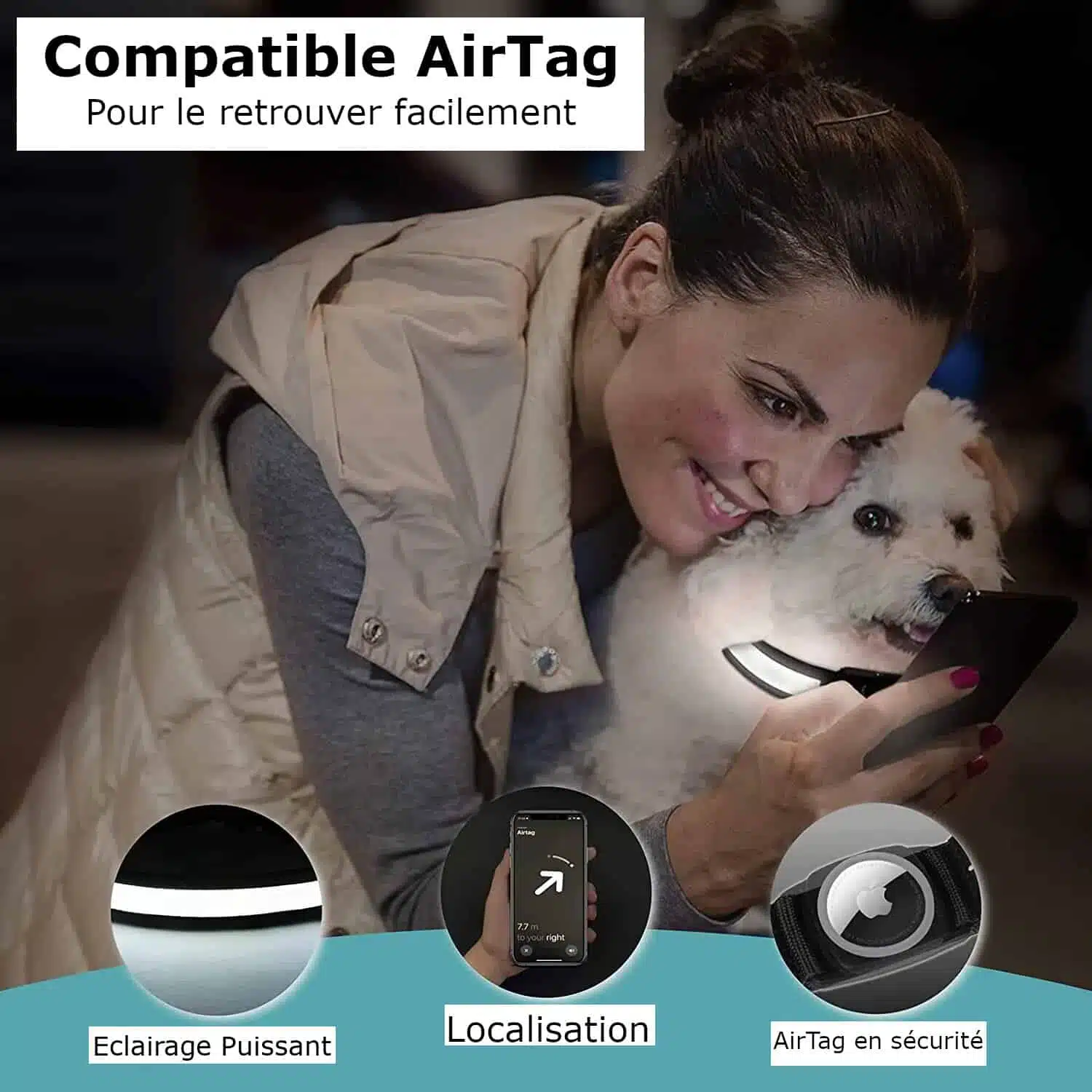 Collier de localisation lumineux pour chiens