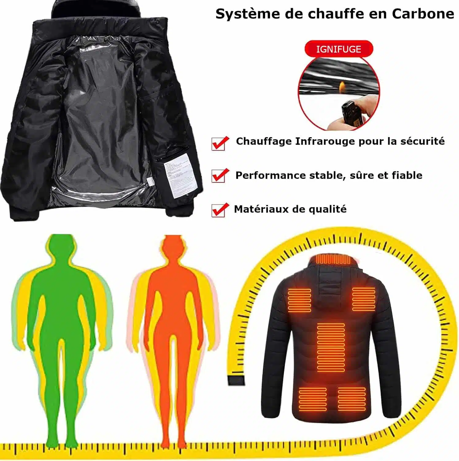 Chaqueta calefactada USB con capucha y mangas largas