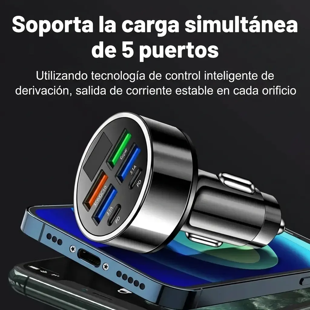 Cargador rápido de mechero USB inteligente de 6 puertos