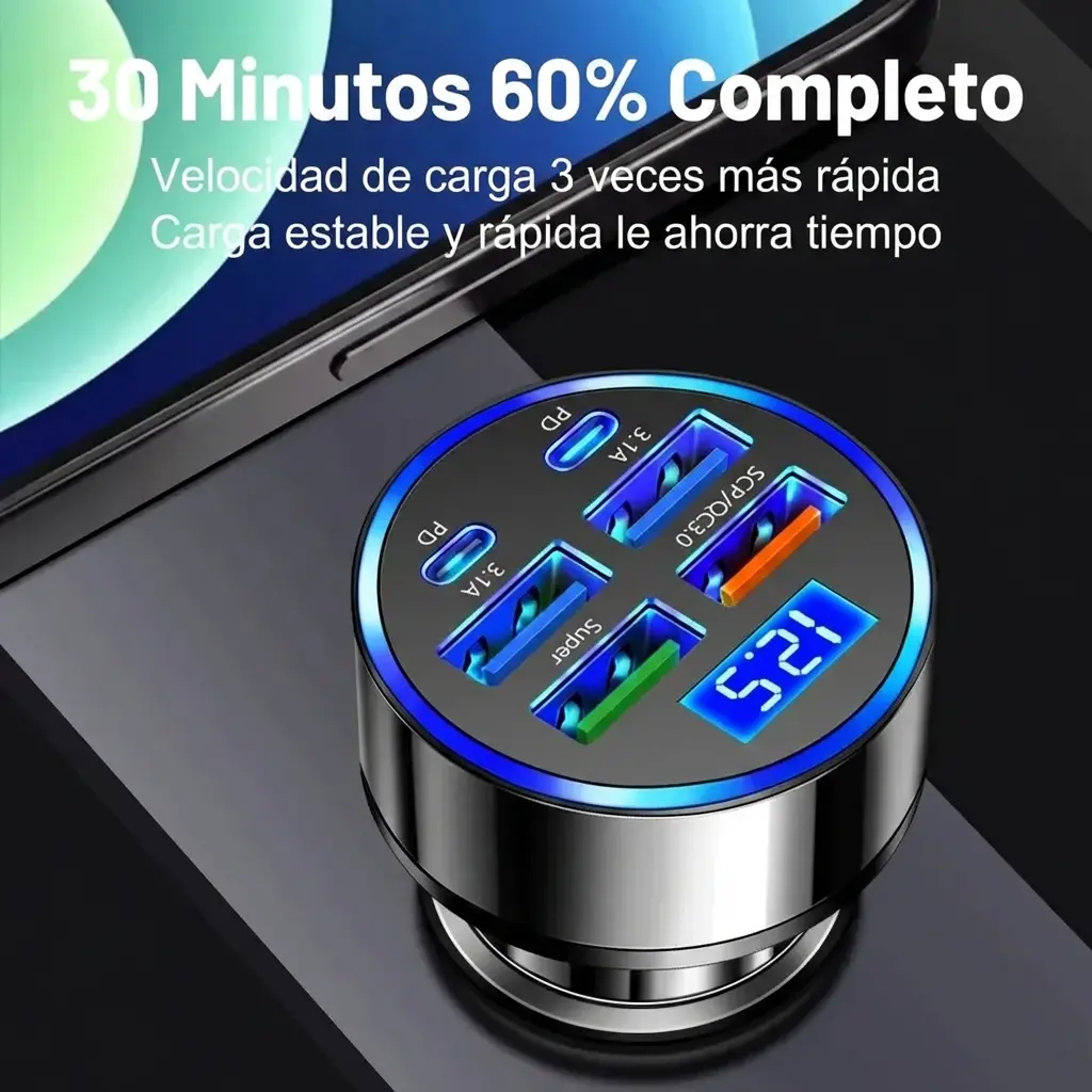 Cargador rápido de mechero USB inteligente de 6 puertos