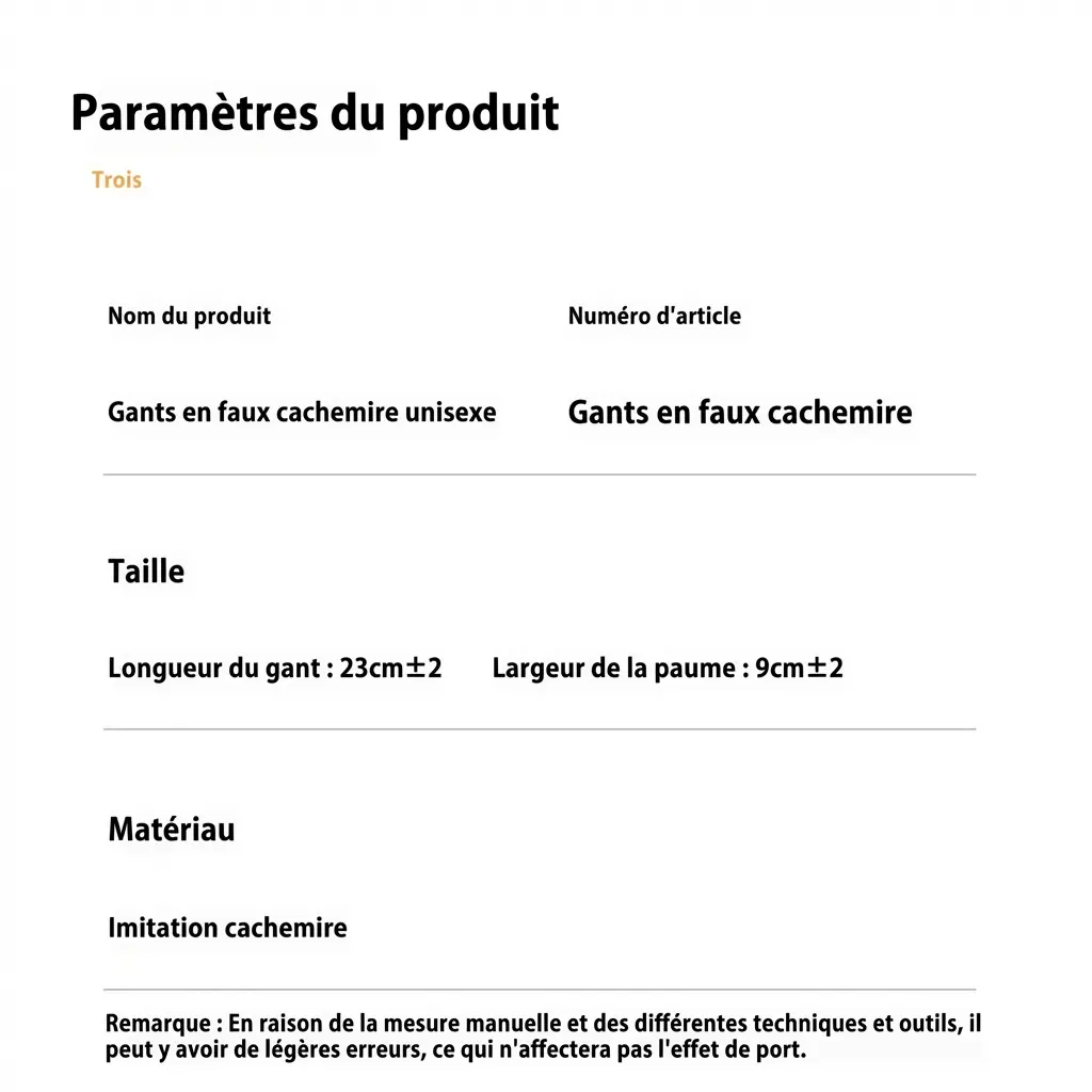 Gants d'hiver en Cachemire chauds