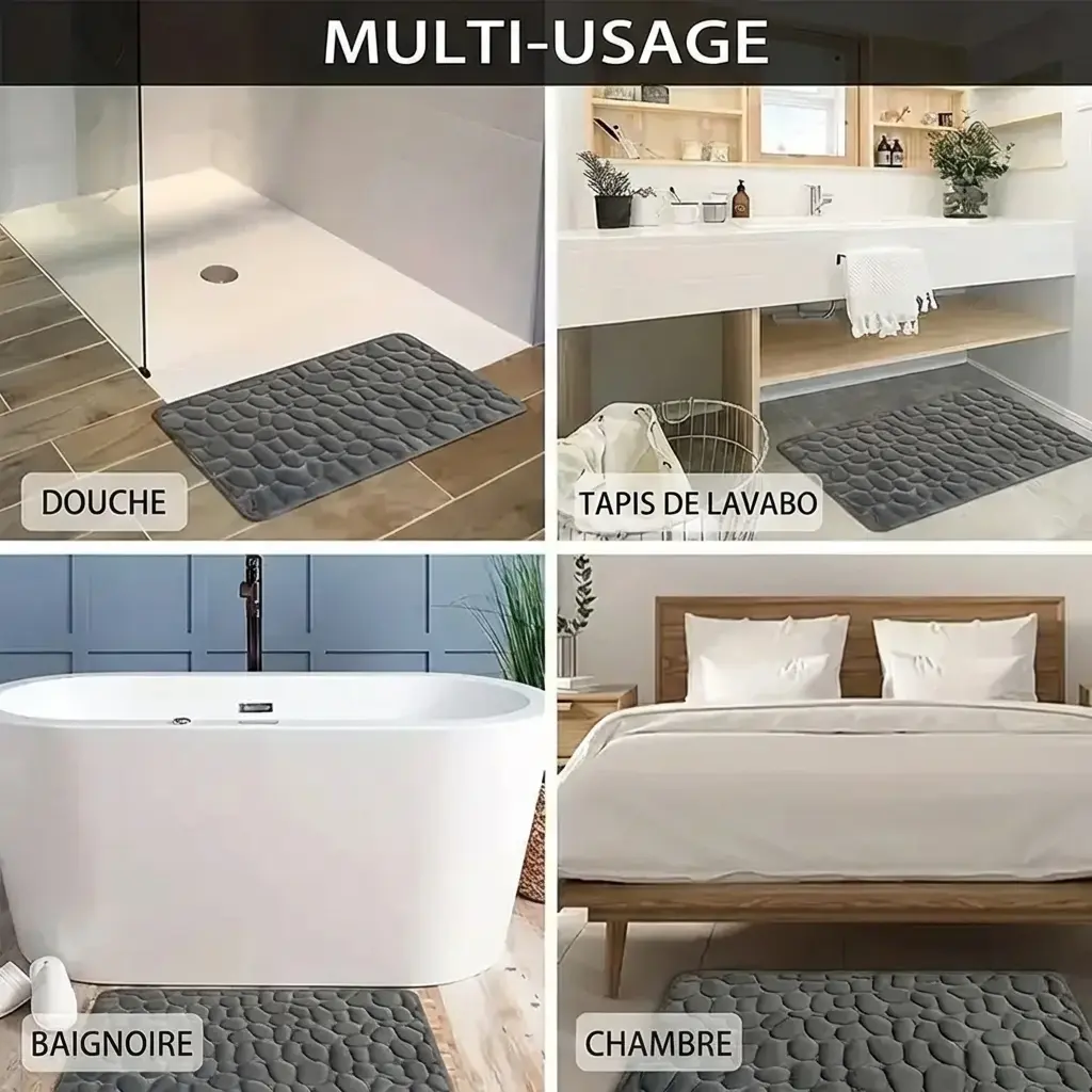Tapis salle de bain galets absorbant antidérapant