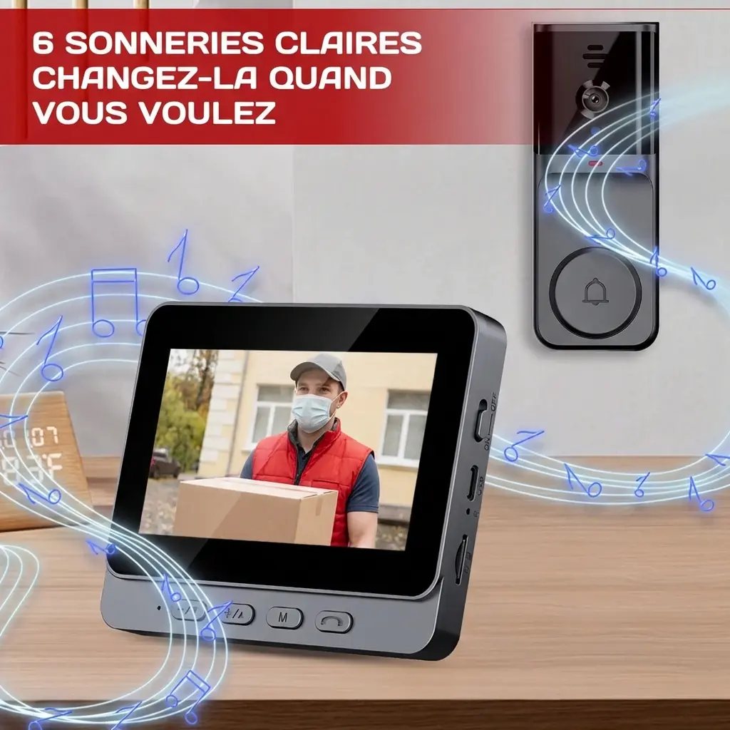 Interphone vidéo intelligent vision nocturne sans fil 2.4G