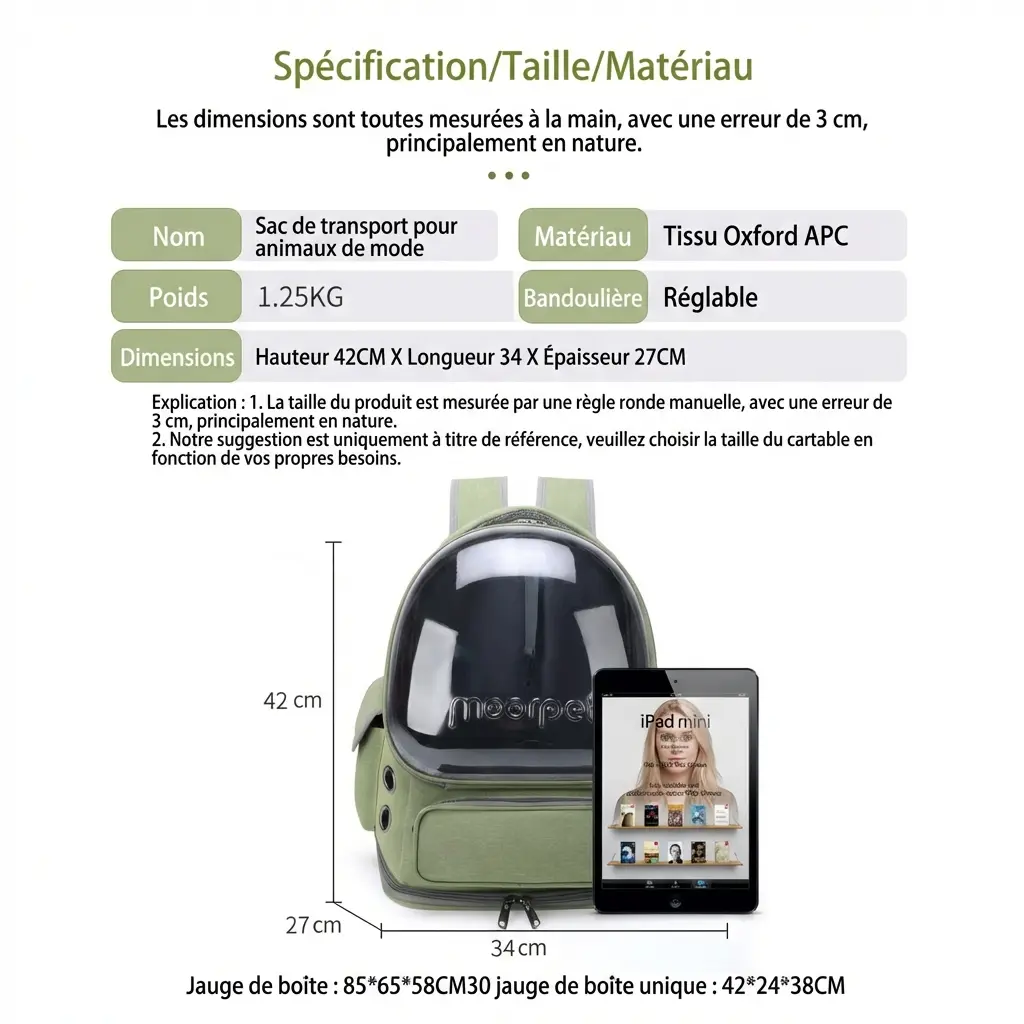 Sac de Transport pour animaux de compagnie respirant - Bulle Transparente