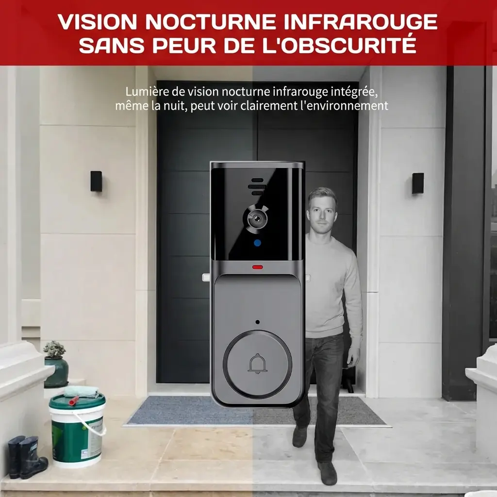 Interphone vidéo intelligent vision nocturne sans fil 2.4G
