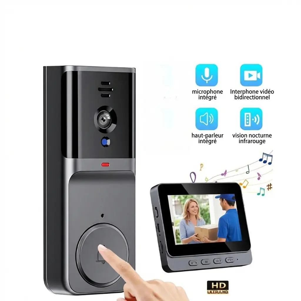 Interphone vidéo intelligent vision nocturne sans fil 2.4G