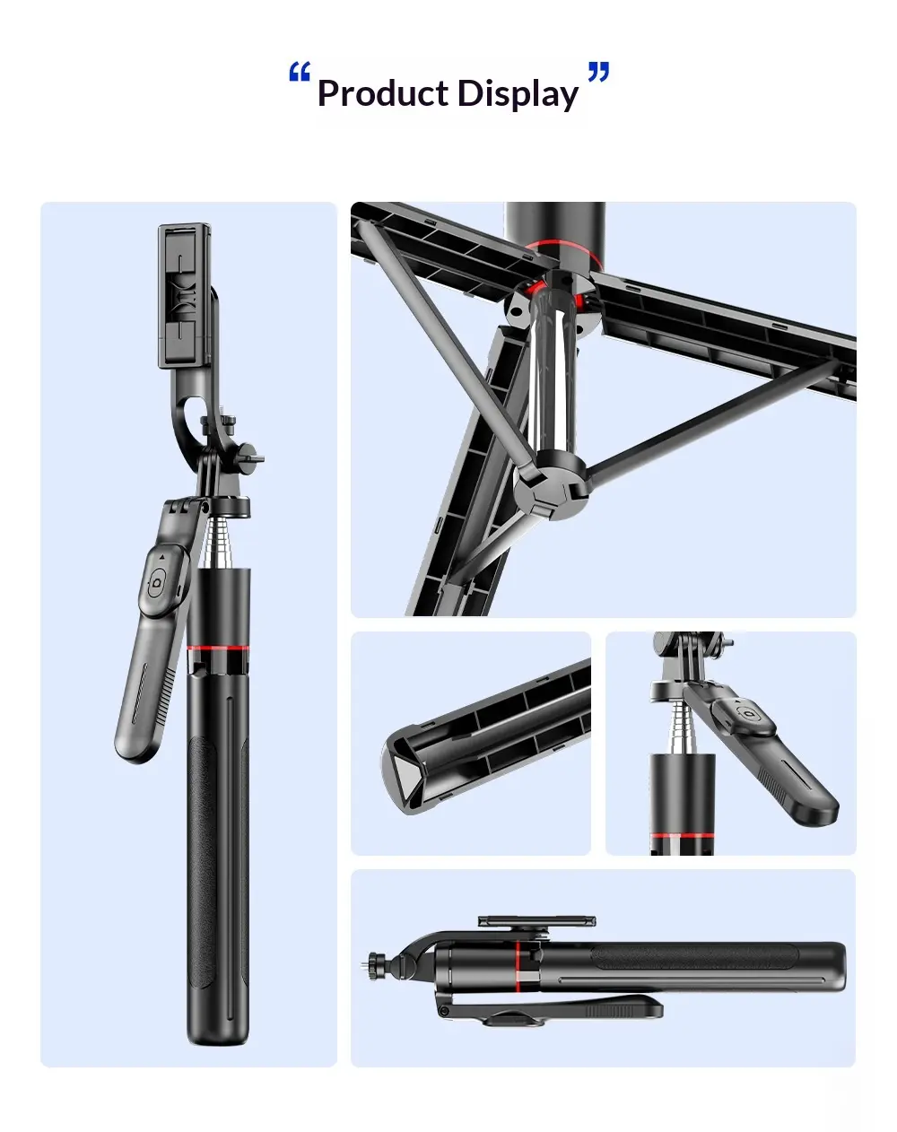 Trépied perche à selfie stabilisateur bluetooth avec lumière pour smartphone