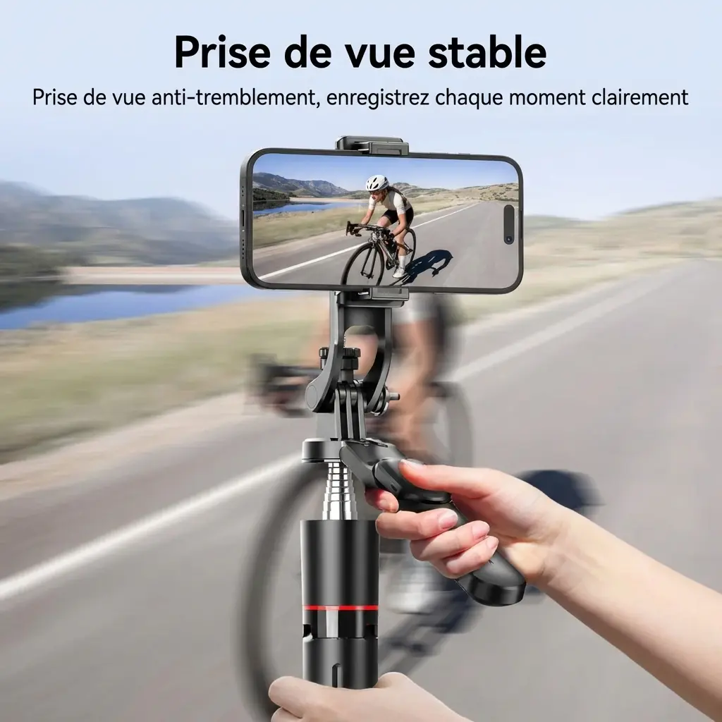 Trépied perche à selfie stabilisateur bluetooth avec lumière pour smartphone