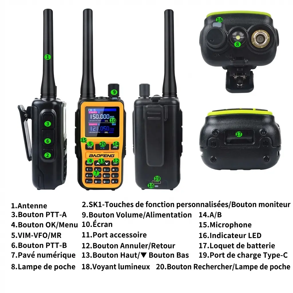 Mini Talkie-Walkie PTT double bande rechargeable USB