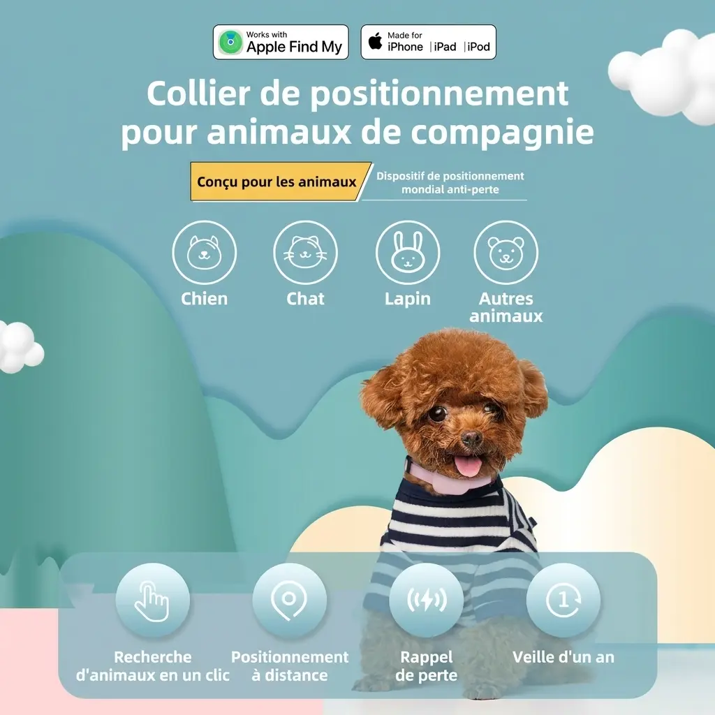 Collier Traceur pour Animaux de Compagnie - suivi temps réel pour Apple