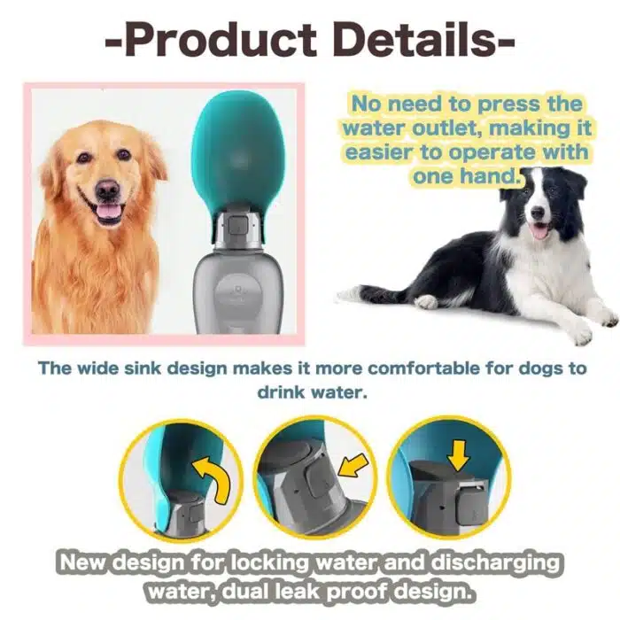 Gourde de voyage pour chiens avec bol anti fuites pliable grande capacité 800ml