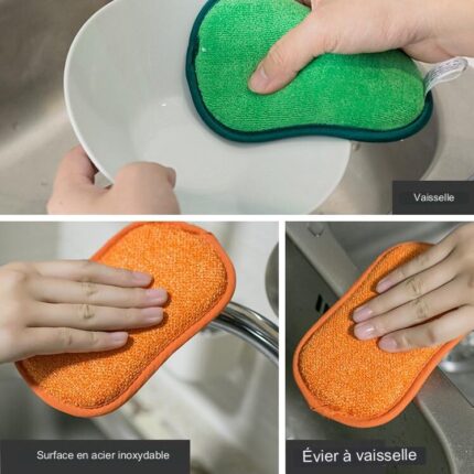Eponge magique microfibres double action