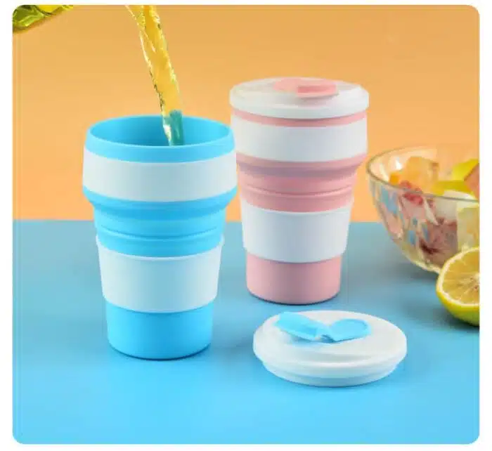 Tasse pliable silicone portable étanche de voyage avec couvercle – Image 3