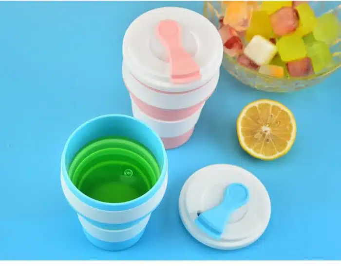 Tasse pliable silicone portable étanche de voyage avec couvercle – Image 2