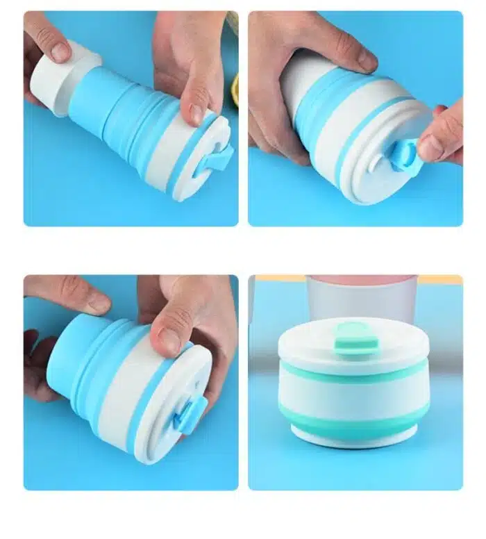 Tasse pliable silicone portable étanche de voyage avec couvercle – Image 6