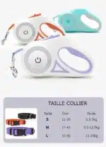 Laisse pour chiens rétractable lumineuse LED 5m