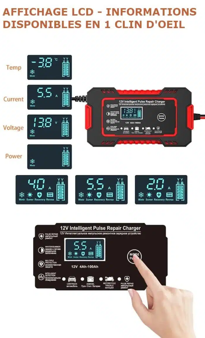 Chargeur de Batteries Voitures/Motos intelligent 12V6A – Image 4