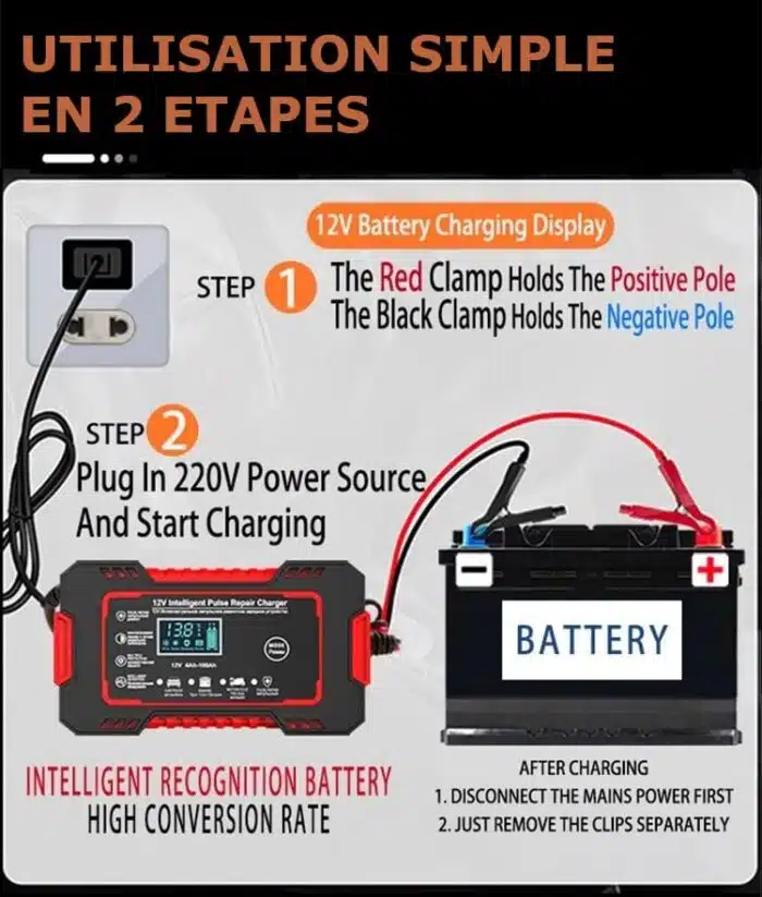 Chargeur de Batteries Voitures/Motos intelligent 12V6A – Image 8