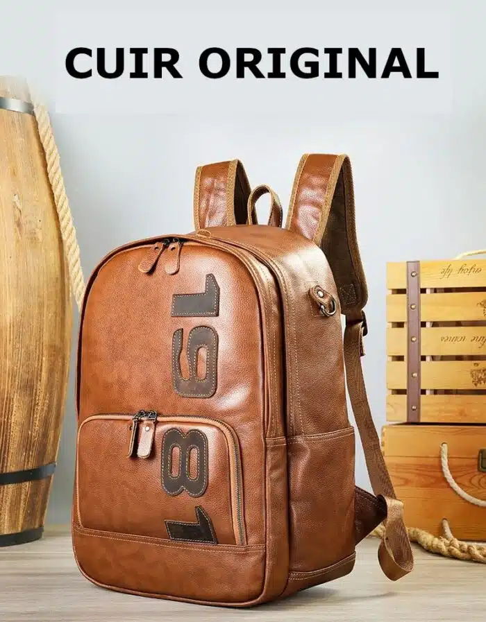 Sac a Dos de Voyage Vintage en Cuir Original – Image 11