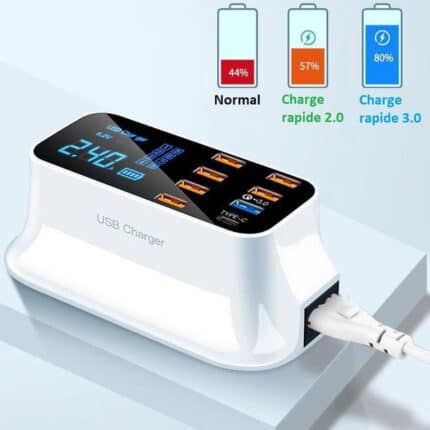 Chargeur Rapide USB 8 Ports 3.0 Affichage LCD 8