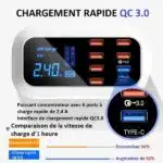Chargeur Rapide USB 8 Ports 3.0 Affichage LCD 3
