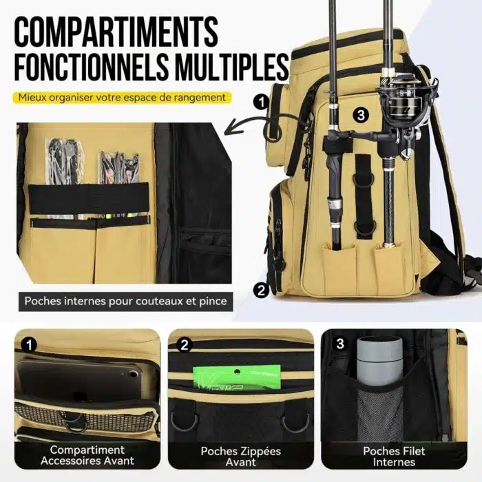 Sac à dos de pêche 50L avec supports – Image 7