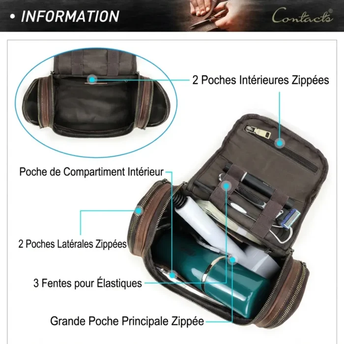 STILORD 'Bruno' Nécessaire de Voyage Homme Cuir Vintage Trousse de Toilette avec 2 Compartiments et l'Anse Étui en Cuir Véritable, Couleur:Kara - Cognac