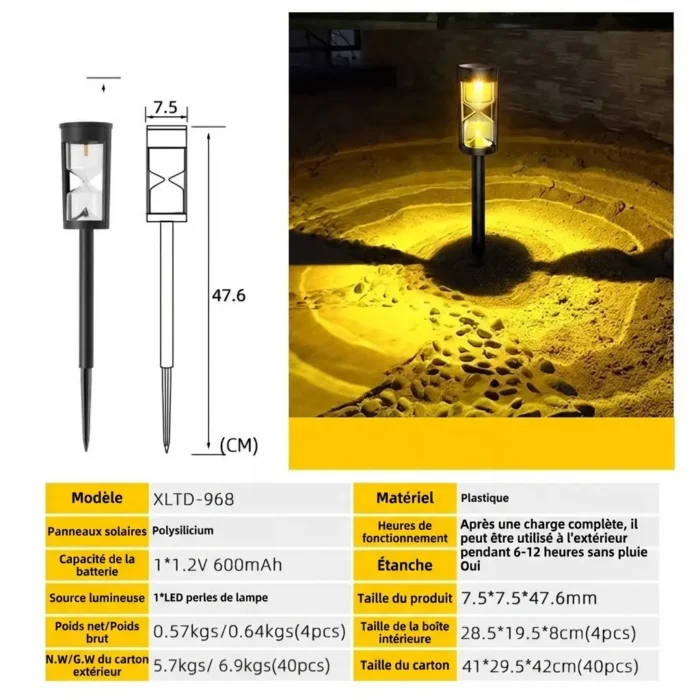 Lumières solaire LED de chemin sablier pour jardin