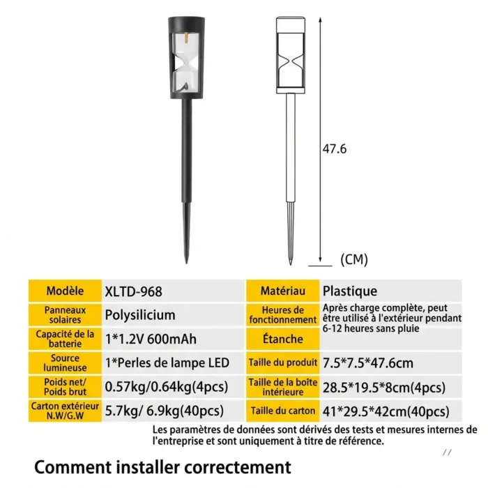 Lumières solaire LED de chemin sablier pour jardin