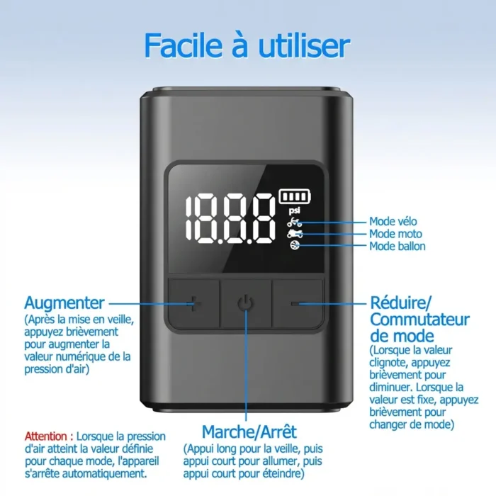Mini pompe à Air intelligente 120PSI rechargeable USB