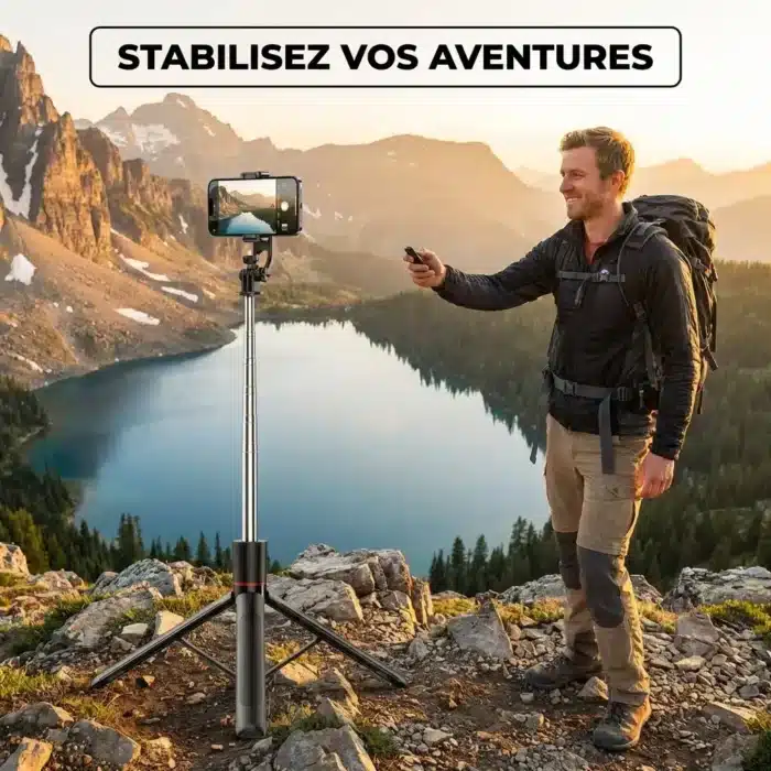 Trépied perche à selfie stabilisateur bluetooth avec lumière pour smartphone