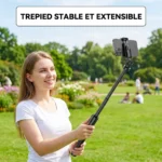 Trépied perche à selfie stabilisateur bluetooth avec lumière pour smartphone