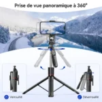 Trépied perche à selfie stabilisateur bluetooth avec lumière pour smartphone