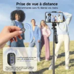 Trépied perche à selfie stabilisateur bluetooth avec lumière pour smartphone