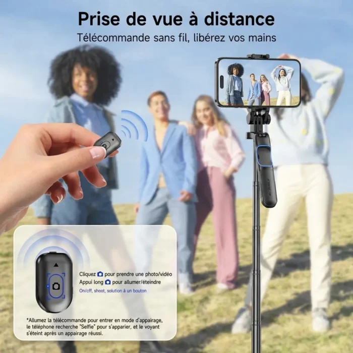 Trépied perche à selfie stabilisateur bluetooth avec lumière pour smartphone