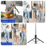 Trépied perche à selfie stabilisateur bluetooth avec lumière pour smartphone