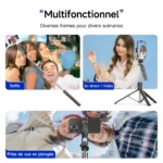 Trépied perche à selfie stabilisateur bluetooth avec lumière pour smartphone