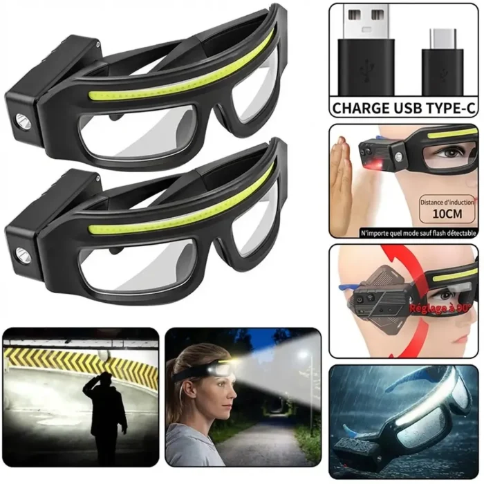 Lunettes de Sécurité avec lampe frontale LED étanches rechargeables