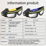 Lunettes de Sécurité avec lampe frontale LED étanches rechargeables