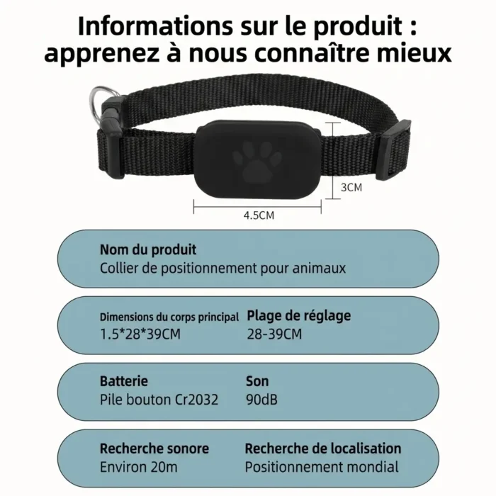 Collier Traceur pour Animaux de Compagnie - suivi temps réel pour Apple