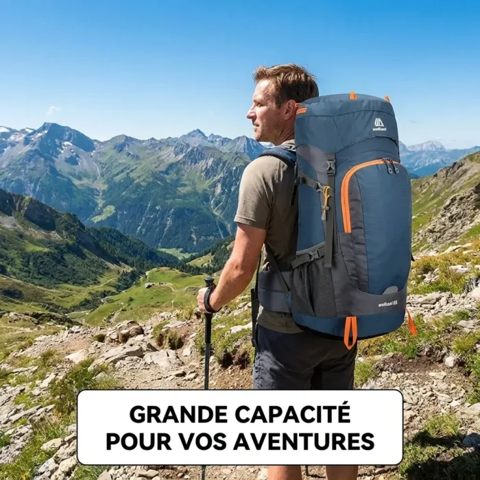 Sac à dos de randonnée imperméable 65L avec housse de pluie