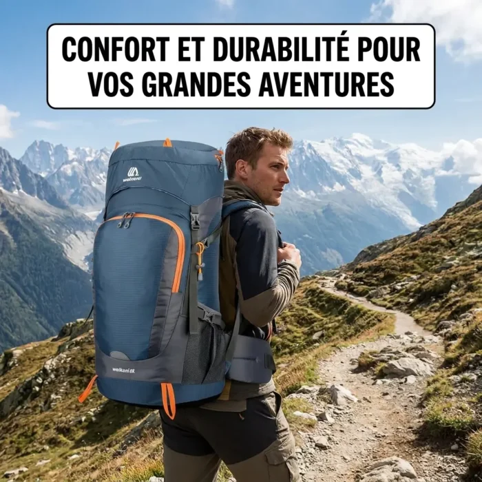 Sac à dos de randonnée imperméable 65L avec housse de pluie