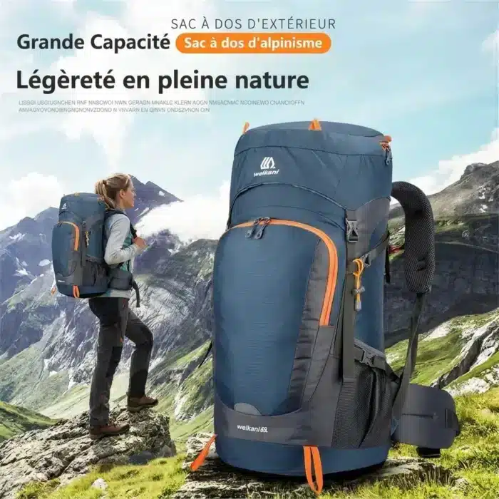 Sac à dos de randonnée imperméable 65L avec housse de pluie