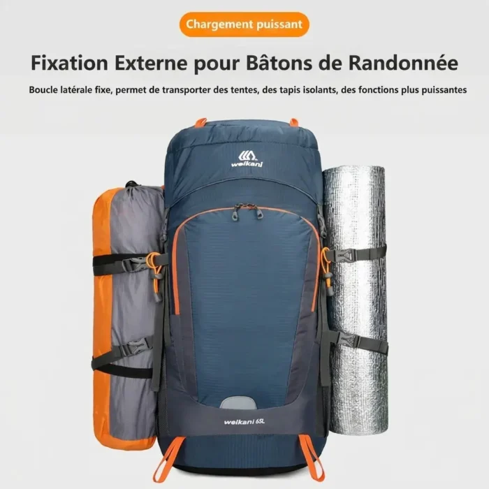Sac à dos de randonnée imperméable 65L avec housse de pluie