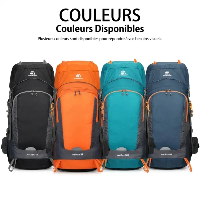 Sac à dos de randonnée imperméable 65L avec housse de pluie