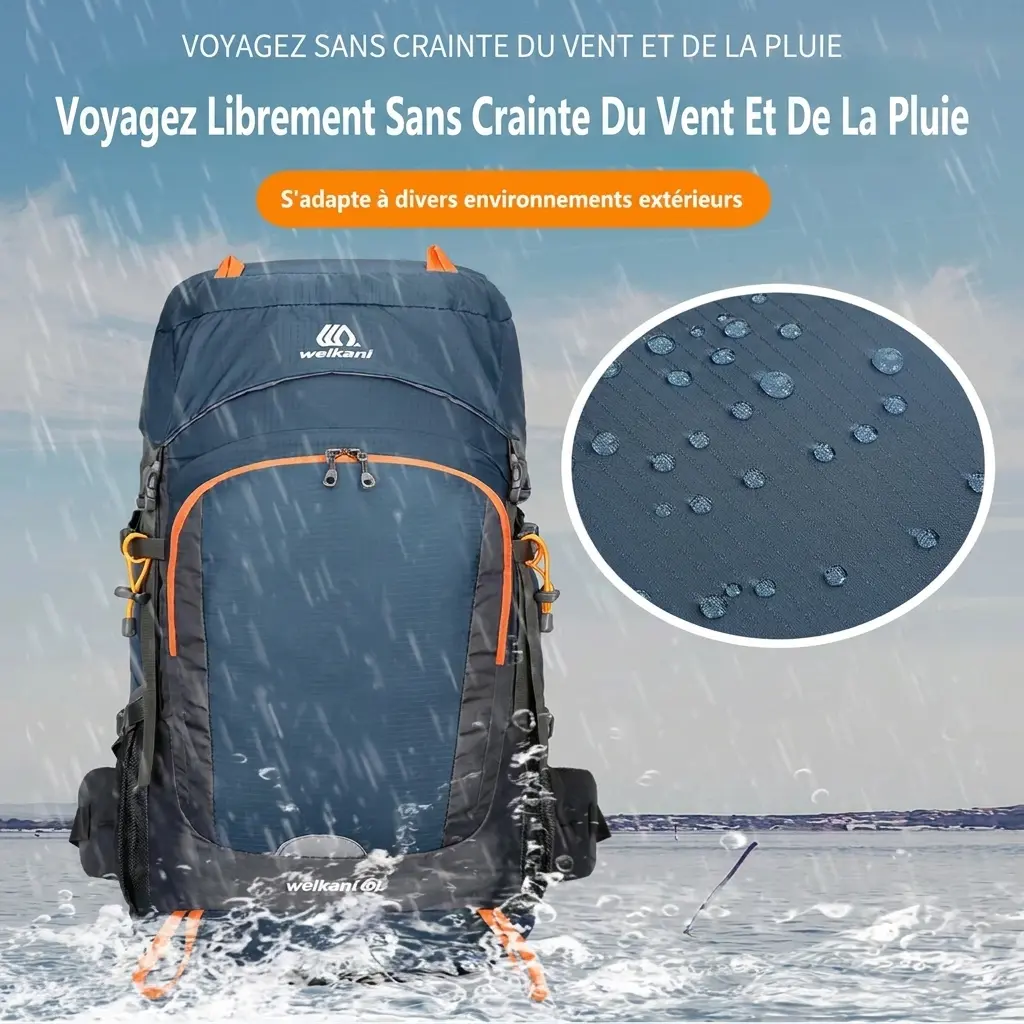 Sac à dos de randonnée imperméable 65L avec housse de pluie