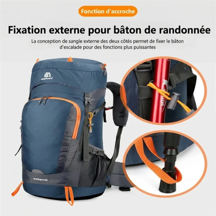 Sac à dos de randonnée imperméable 65L avec housse de pluie