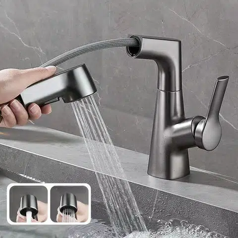 Robinet De Salle De Bain Avec Douchette Rotatif Et Rétractable