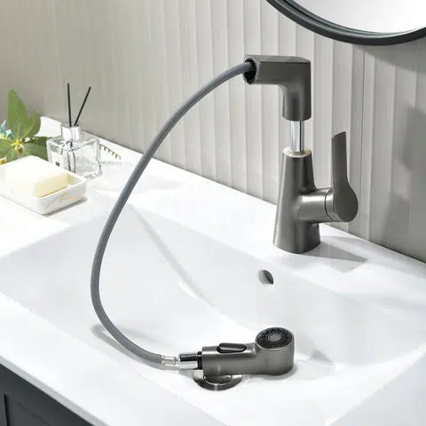 Robinet De Salle De Bain Avec Douchette Rotatif Et Rétractable