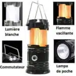 Lanterne De Camping 3-en-1 - Lampe De Poche LED Effet Flamme